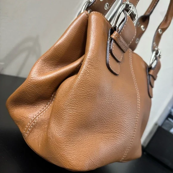 Tignanello Brown Leather Top Handle Satchel Purse Silver Hardware - Picture 3 of 11